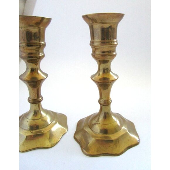 Vintage Brass Candlestick Holders - Set of 2 -Scalloped Design Bases - 5" Height - Picture 6 of 14